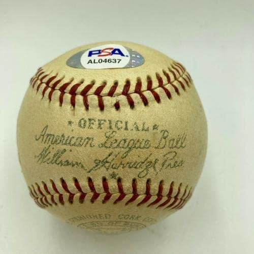 Прекрасен Джим Хиган подписа договор 1950-те години от Американската лига бейзбол Harridge Baseball PSA DNA COA - Бейзболни