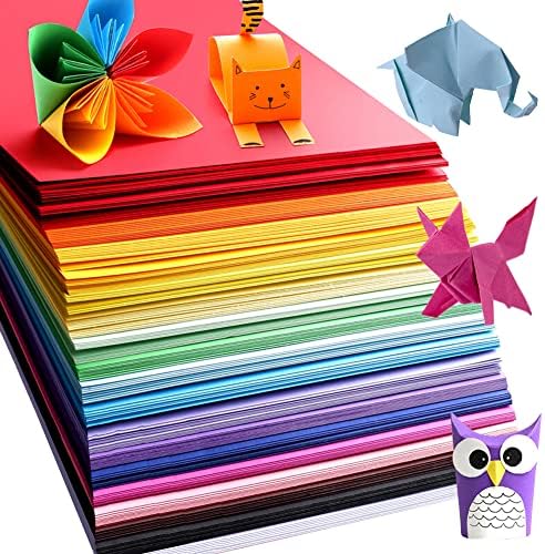 Хартия за оригами MIDUOLE, опаковка от 500 листа - 20 ярки цветове - Двустранен печат - Квадрат 6 инча, лесно сгъваема