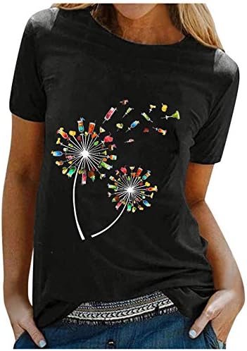 uikmnh Тениски За Момичета, Летни Тениски с Кръгло Деколте и Къс Ръкав под формата на Глухарче, Ежедневни Риза