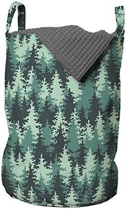 Foldout Чанта за дрехи от бор, Абстрактна илюстрация на Вечнозелено Иглолистна гора, Кошница за дрехи с дръжки, закрывающаяся на шнур, за пране, 13 x 19, Тъмно-зелено, Мятно