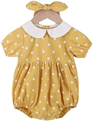 Xbgqasu/Гащеризон на Точки с къси ръкави за новородени Момичета, комплект дрехи от 2 теми, Пролетно облекло за Малки момичета (жълто, 3-6 месеца)