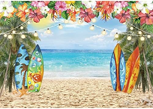 Negeek 10x8ft Хавайски Плаж Фон За Снимки Годишният Тропически Фон с Цветен Модел Палми Luau за Хавайски парти, Украси за Фотобудки Банер Аксесоари
