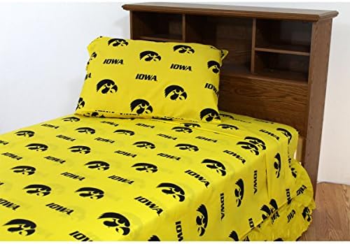 Комплект спално бельо за колеж Comfy Iowa Hawkeyes King Size от 4 теми, Фон Отборен цвят, 1 апартамент чаршаф, 1 Оборудвани чаршаф, 2 Калъфки за възглавници