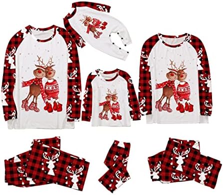 Семейни едни и Същи Коледни Пижами, Коледна Тениска с Дълъг Ръкав и Коледните Елени, Забавни Коледни Пижама за Възрастни