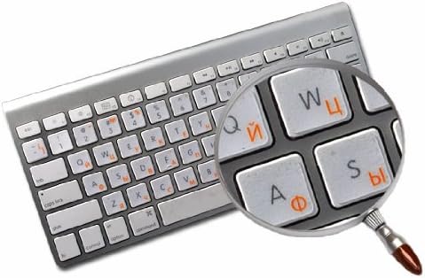 Етикети за руска кириллической клавиатура 4Keyboard с Оранжев надпис върху Прозрачен фон, са съвместими с Apple