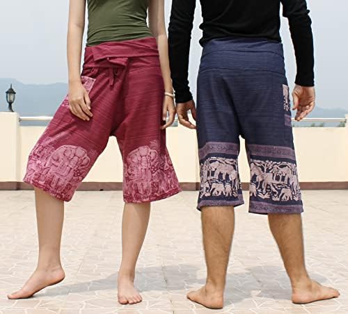 Рибарски Панталони RaanPahMuang от Памучен плат на райета, Извършени в Северен Тайланд с помощта на дървени трупчета и на Колана