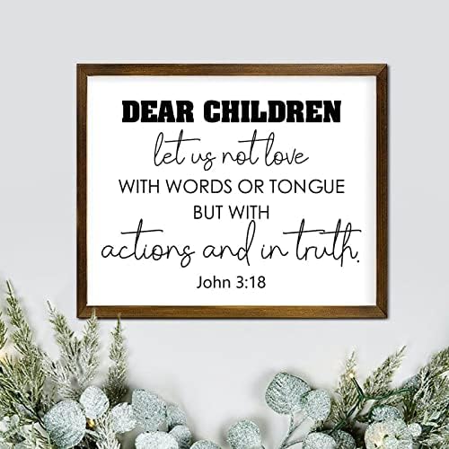 Библейски Стих Мотивационни Цитат на Знака в дървена рамка Мили Деца, Нека не се Обичаш с Думи Или Език Дървени Табели