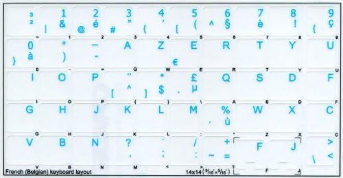 Надписи на френско-белгийската клавиатурата 4Keyboard НА Прозрачен фон със сини букви (14X14)