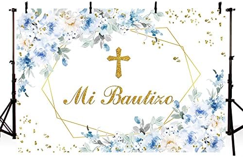 ABLIN 7x5ft Mi Bautizo Фон Мексикански Украса за Кръщение, Бог да Благослови Момчето, Банер за Първи Св. Причастие, Син Цветен Фон, Декор за Кръщаване на Новородени, Подпори за