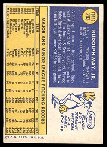 1970 Topps 203 Руди Май Лос Анджелис Энджелз (Бейзболна картичка) EX/MT Angels