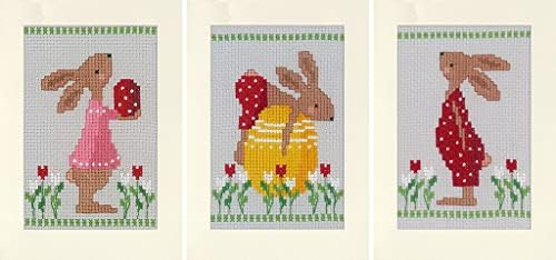 Набор от поздравителни картички за бродерия на кръстат бод Vervaco 4,2 X6 3/Pk-Великденски зайчета (14 броя) -V0196171