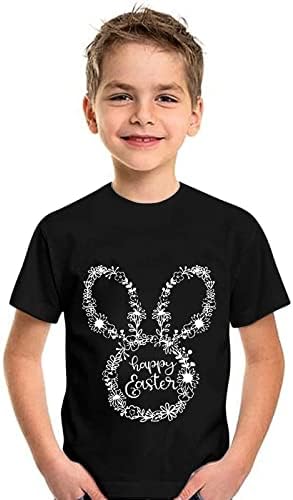 Тениска с принтом на Ден на Великден, Тениски, Тениска За Малки Момичета И Момчета, Тениска с Къс ръкав и Зайчиком, Детски