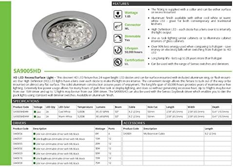 Transolid SA9005HDALWH Sensio HD LED 24V 1,65 W Алуминиева лампа За миене на Задълбочаване На повърхността, студено Бяло
