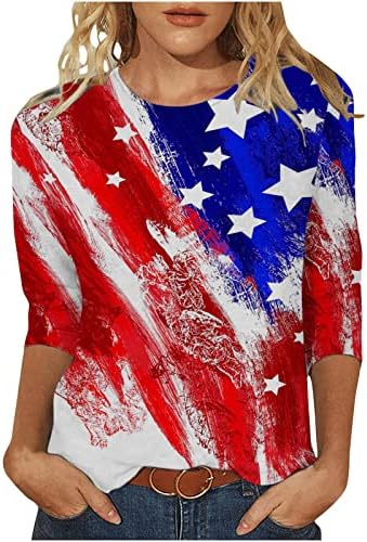 Риза за Почивка за дами, Есента-Лято, през Цялата Деколте с 3/4 ръкав, Американското Знаме, Звездите, Графични Потници,