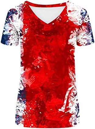 MRGIINRI / Дамски Блузи на Ден на Независимостта 2023, Ежедневни Ризи С Принтом на Американското, 4 юли, Тениски с Къс ръкав и V-образно деколте, Блуза