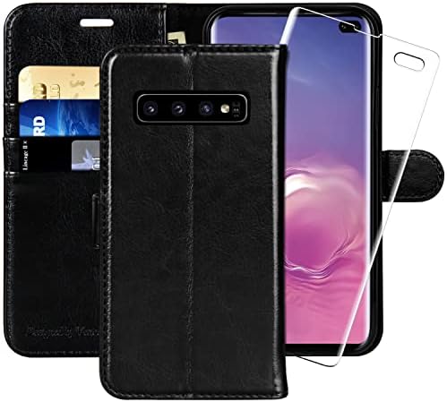 Чанта-портфейл MONASAY Galaxy S10 Plus, 6,4 инча, [Защитно фолио за дисплея в комплекта] [RFID заключване] Кожен калъф-книжка