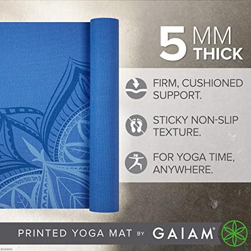 Gaiam Yoga Mat - Нескользящий подложка за упражнения и фитнес премиум-клас с дебелина 5 мм с принтом за всички видове