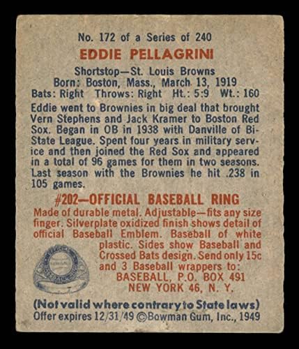 1949 Боуман 172 Еди Пеллагрини Сейнт Луис Кафяви (Бейзболна картичка) VG/EX+ Кафяви