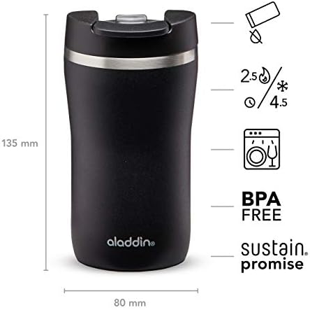 Аладин запазва температурата на 2,5 часа -Не съдържа BPA-Могат да се мият в съдомиялна машина, Неръждаема стомана, Черен,