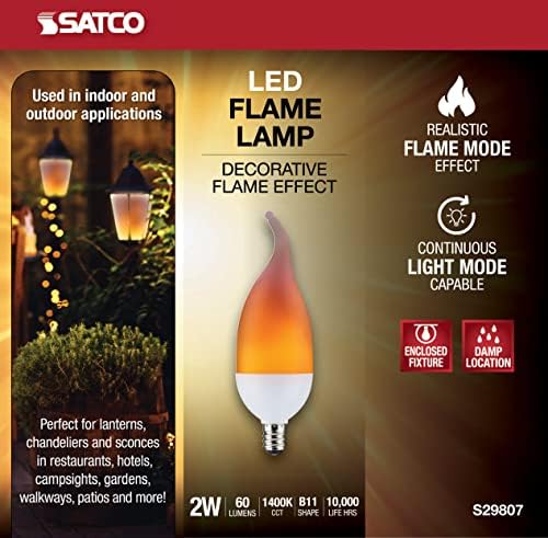 Led лампа с ефект на пламъка Satco S29807 за стая /на улицата, под Формата на B11, Бяла
