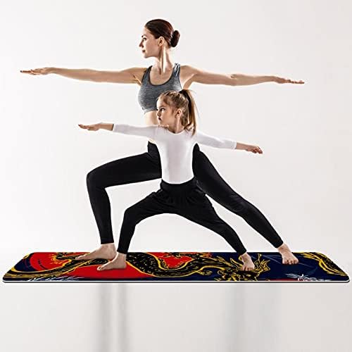 Дебел нескользящий постелката за йога и фитнес 1/4 с шарките на азиатския Златен дракон за практикуване на Йога, Пилатес и фитнес на пода (61x183 см)