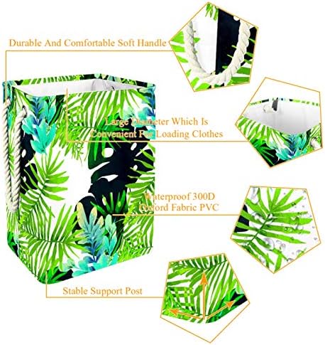Кошница за дрехи с Тропически Зелени Листа DEYYA, Висока Здрава Сгъваема Кошница за Дрехи за Възрастни, Деца, Момчета