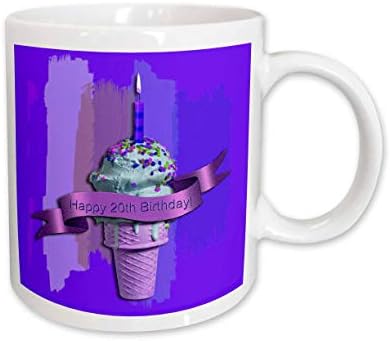 Рог на сладолед 3dRose с 20-ти рожден ден в Абстрактна Лилаво-Керамична чаша, 11 грама