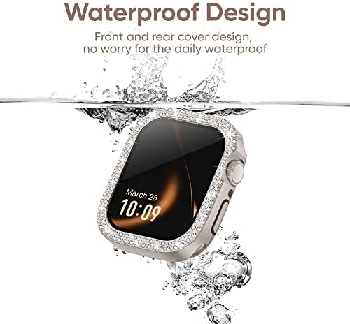 Missair [2 1] Водоустойчив калъф Bling за Apple Watch 41 мм серия 7 8 пълни Защитен калъф iWatch със защитен екран от закалено стъкло, предни и задна броня с диаманти и кристали за жени