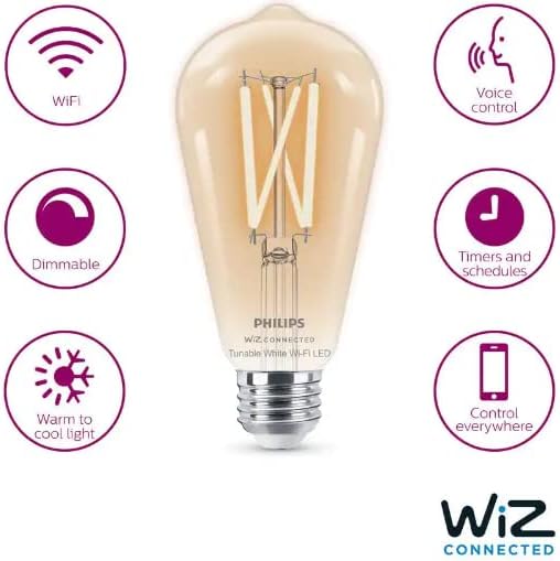 Philips Перестраиваемая бяла led лампа с регулируема яркост, еквивалентна на 60 W, Smart Wi-Fi с интернет WiZ, реколта