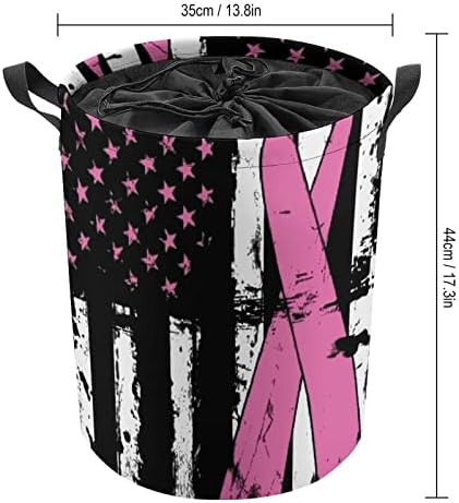 Борба с рака на гърдата Информираност Флаг на САЩ Кошници за Бельо с Дръжки Водоустойчив Сгъваем Дантела Кръгла Кошница