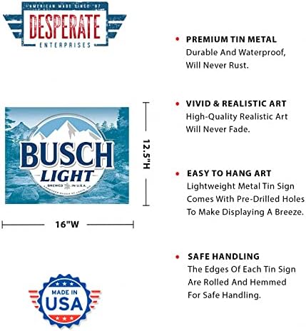 Лидице Табела с Логото на Desperate Enterprises Busch Light - Носталгично Ретро Метален Декор на стената - Произведено