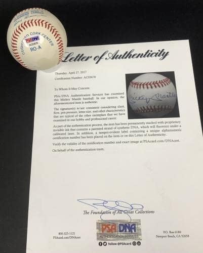 Бейзболни Топки с автограф от Мики Мэнтла, Боби Браун Янкис, Автограф ХОФА PSA/DNA LOA 1 - Бейзболни топки С Автографи