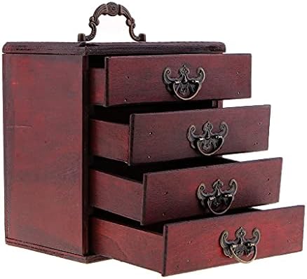 JYDQM Антикварен 4 Слоя Калъф За Съхранение на Бижута Кутия за Обеци, Колие Съкровище За Съхранение на Дървени Художествени