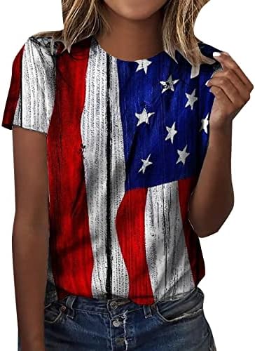 Жена дълъг топ с принтом Ден на независимостта, къс ръкав, през цялата силует, тениски с 3D цифрово принтом, копринена