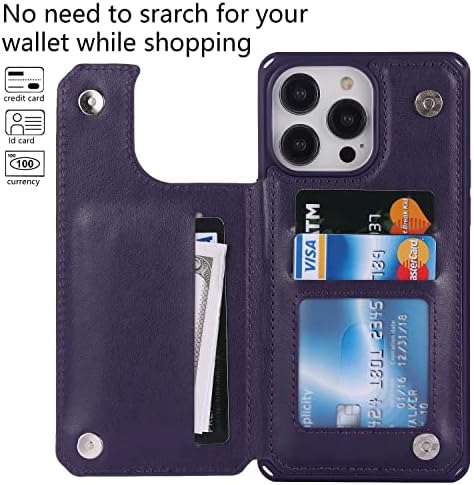 Калъф Cavor за iPhone 14 Pro, Чантата с държач за карти, калъф [3 слота за карти] [с каишка], устойчив на удари калъф