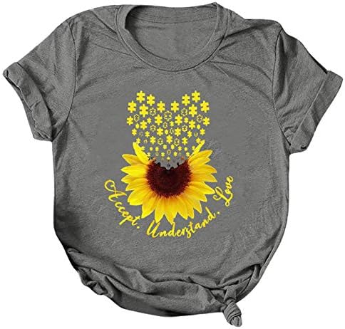 Akollsppnsy Ризи за Жени на Слънчогледа Летни Ризи с Къс Ръкав И кръгло Деколте, Плюс Размера на Работната Програма Дамски