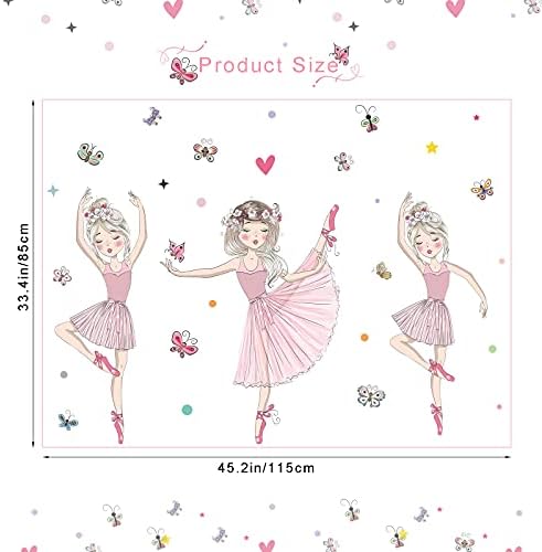 3 Розови Етикети на стената За малки момичета-Балерини, ULENDIS Подвижни Сладки Стикери за Стена за момичета-Балерини