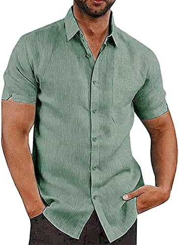 Мъжки Ризи с Копчета и Къс ръкав, Ежедневни Летни Плажни Блузи За Почивка, Класическа Лека Однотонная Риза Участък