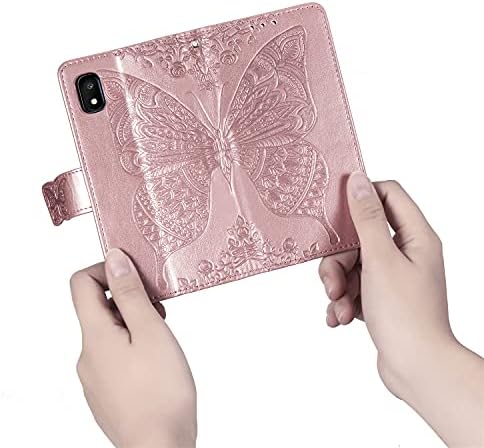 Чанта-портфейл Galaxy A10E, [С отпечатан във формата на пеперуда и цвете], Защитен калъф-портфейл от изкуствена кожа