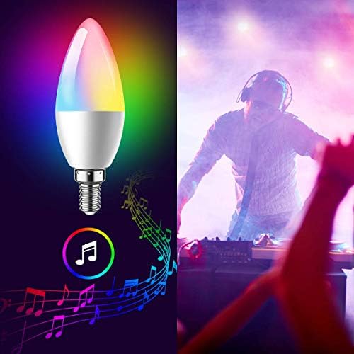 Интелигентен Led лампа-Канделябр, Крушка за полилеи E12 с Wi-Fi, Bluetooth, Съвместима с Алекса Google Home, Адаптивни лампа-свещ бял цвят 2700 К-6500 К и RGB, Синхронизиране на музика 5 W 40
