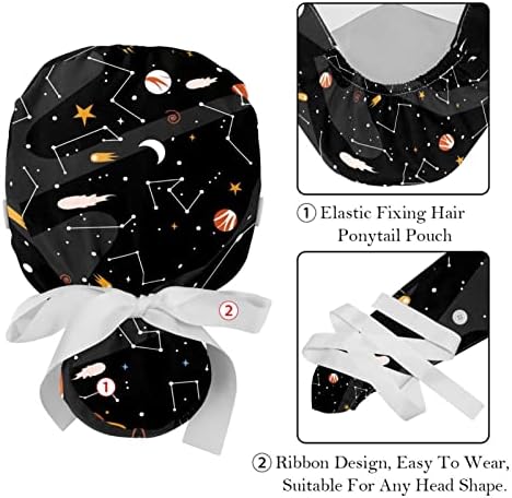 Работна Шапка DEYYA Space Planet с Пуговицей и тренировъчната панделка, 2 Опаковки Многократно Хирургически шапки за