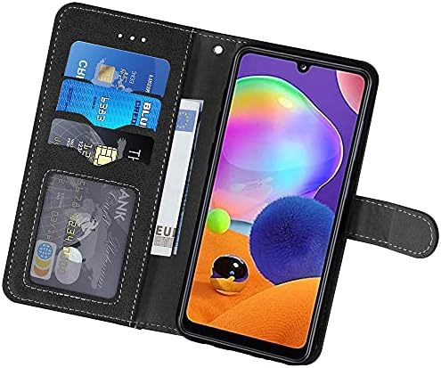 Asuwish е Съвместим с Samsung Galaxy A31 Чанта-портфейл и защитно фолио за екран от закалено стъкло, Сгъваща се стойка