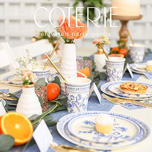 Хартиени чинии Coterie Blue с цветен модел (Комплект от 10 малки чинии) - Празнични чинии За сватби и детската душа, парти в градината, рождения Ден - Хартиени чинии с цветен