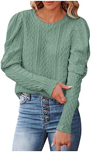 Дамски Есенен Дрехи, Пуловер, Ежедневни Възли Пуловери, Блузи с кръгло деколте и Дълъг ръкав