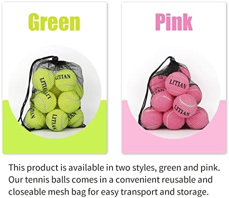 Тренировъчните топки за тенис LITIAN за начинаещи, 12 броя в опаковка с чанта за носене на ръка, Зелено и розово (Розов)