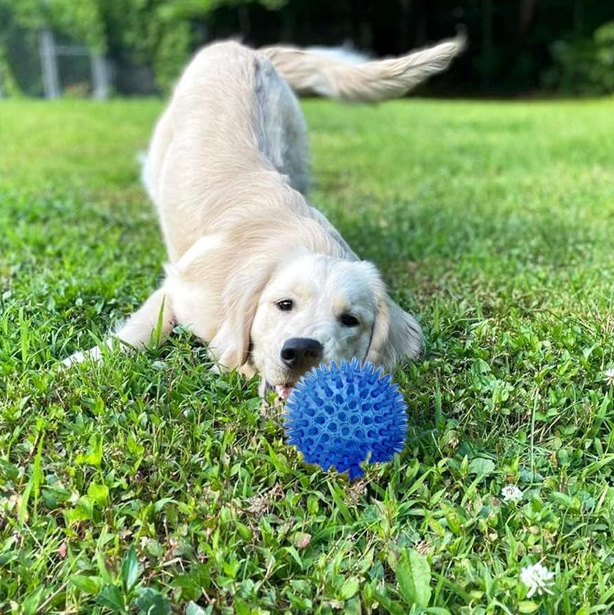 Играчка топка за кучета PetBox с Дрезгав Гумена шипом - 3.5 инча (син)