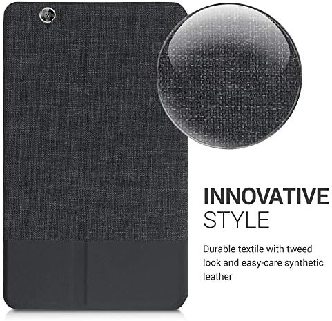 Калъф kwmobile, съвместим с Huawei MediaPad M3 8.4 - Калъф от изкуствена кожа и платно с функция за влакчета - Антрацит /Черен