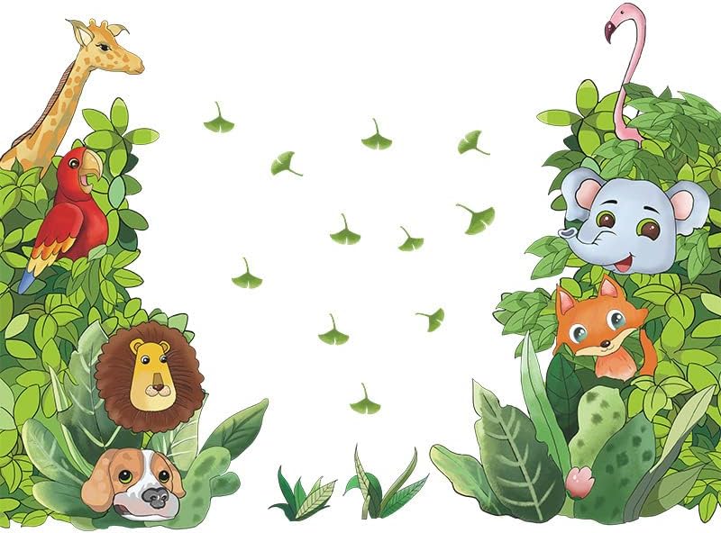 Clest Verdure Мультяшные Животни Тропически Зелени Растения Тематична Стикер на Стената за Детска Спалня Хол и Детска