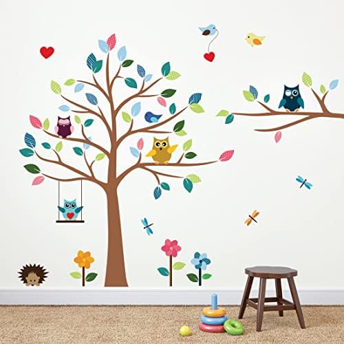 TIMBER ARTBOX Весел Декор на стените в детската Сафари – Стикери за стена в горските Джунглата с Совами и Дърво – Сладък