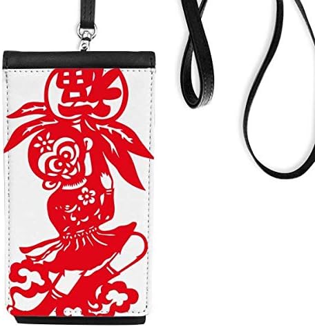 Китайска Маймуна Традиционните Цветя На Прозореца Телефон В Чантата Си Чантата Виси Мобилен Чанта Черен Джоба